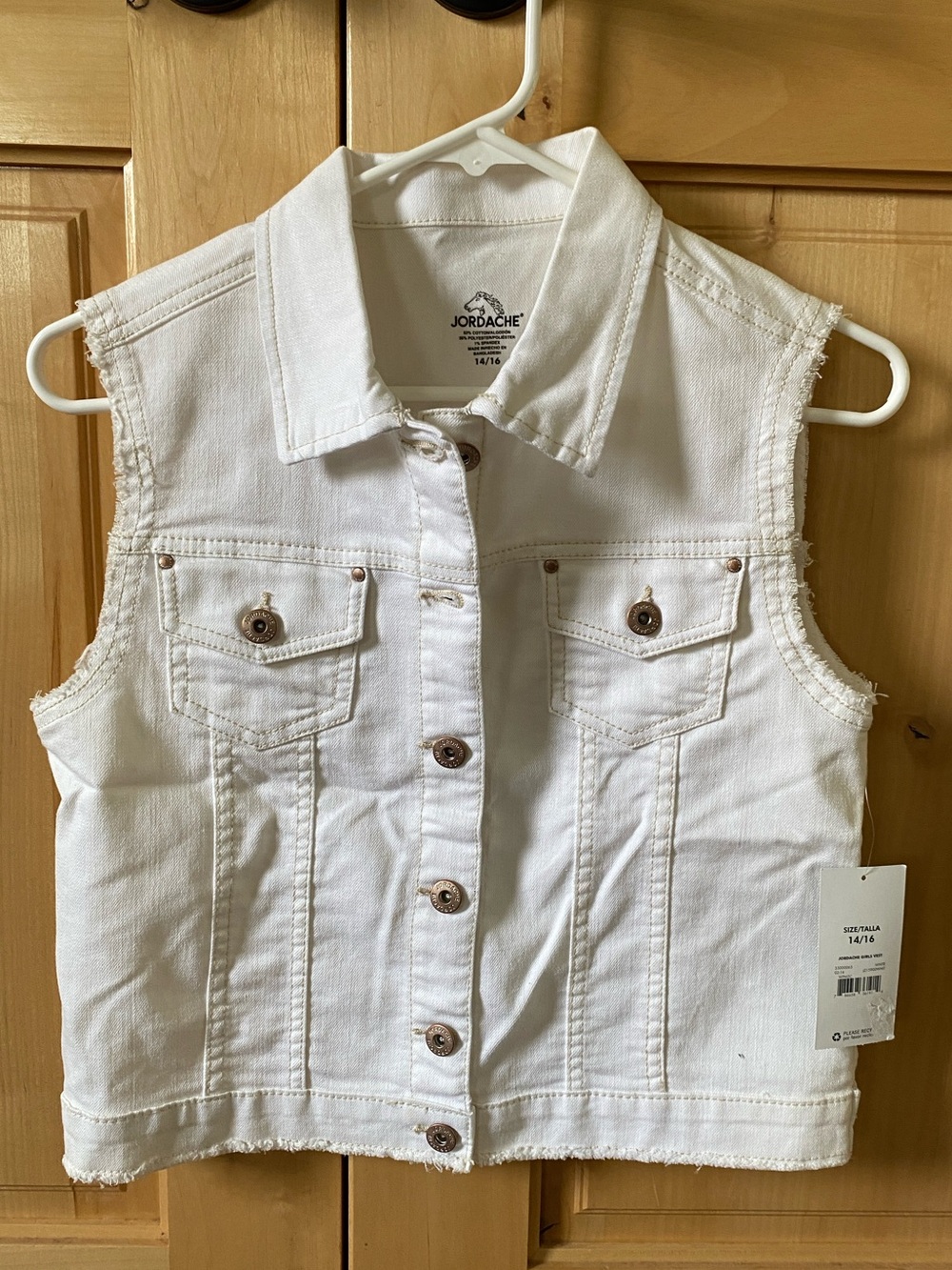 Jordache White Sleeveless Denim Vest with Button Front